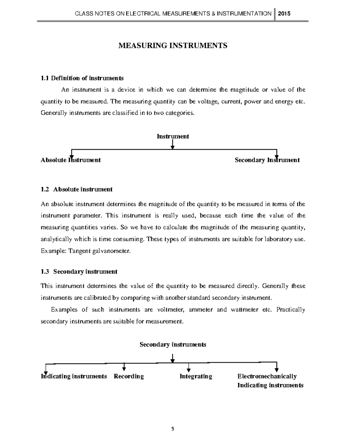 Lecture MEASURING INSTRUMENTS 1 Definition of instruments An instrument is a device in which