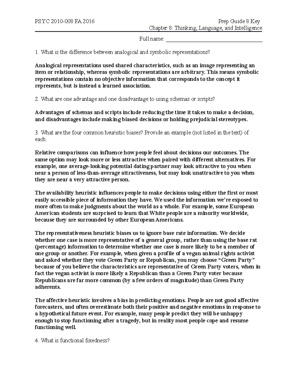 Prep Guide 8 Key - PSYC 2010-008 FA 2016 Prep Guide 8 Key Chapter 8 ...