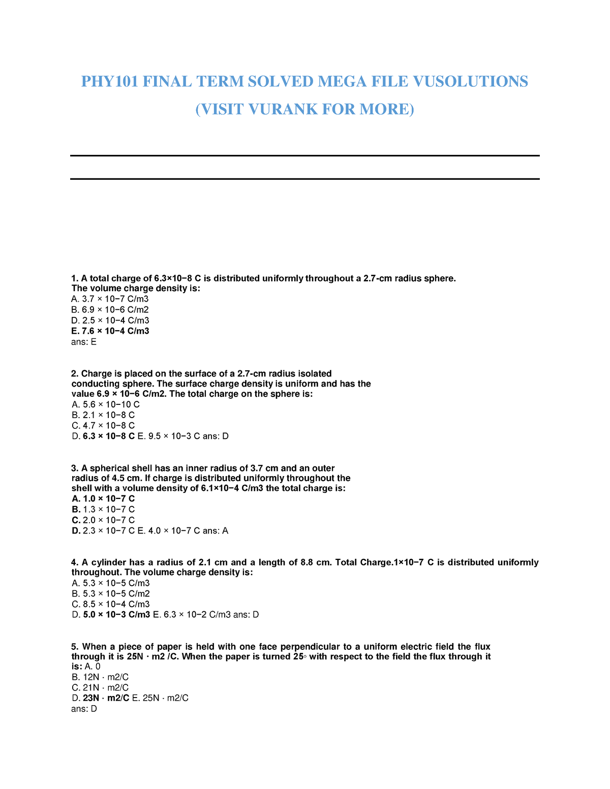 PHY101 Final TERM Solved MEGA FILE Vusolutions-4 - PHY101 FINAL TERM ...