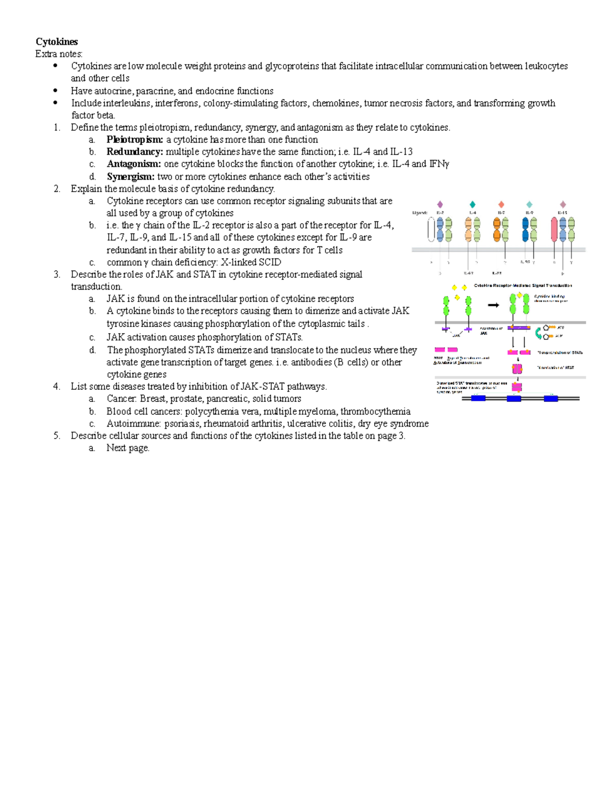 Cytokines - 1. Define the terms pleiotropism, redundancy, synergy, and ...