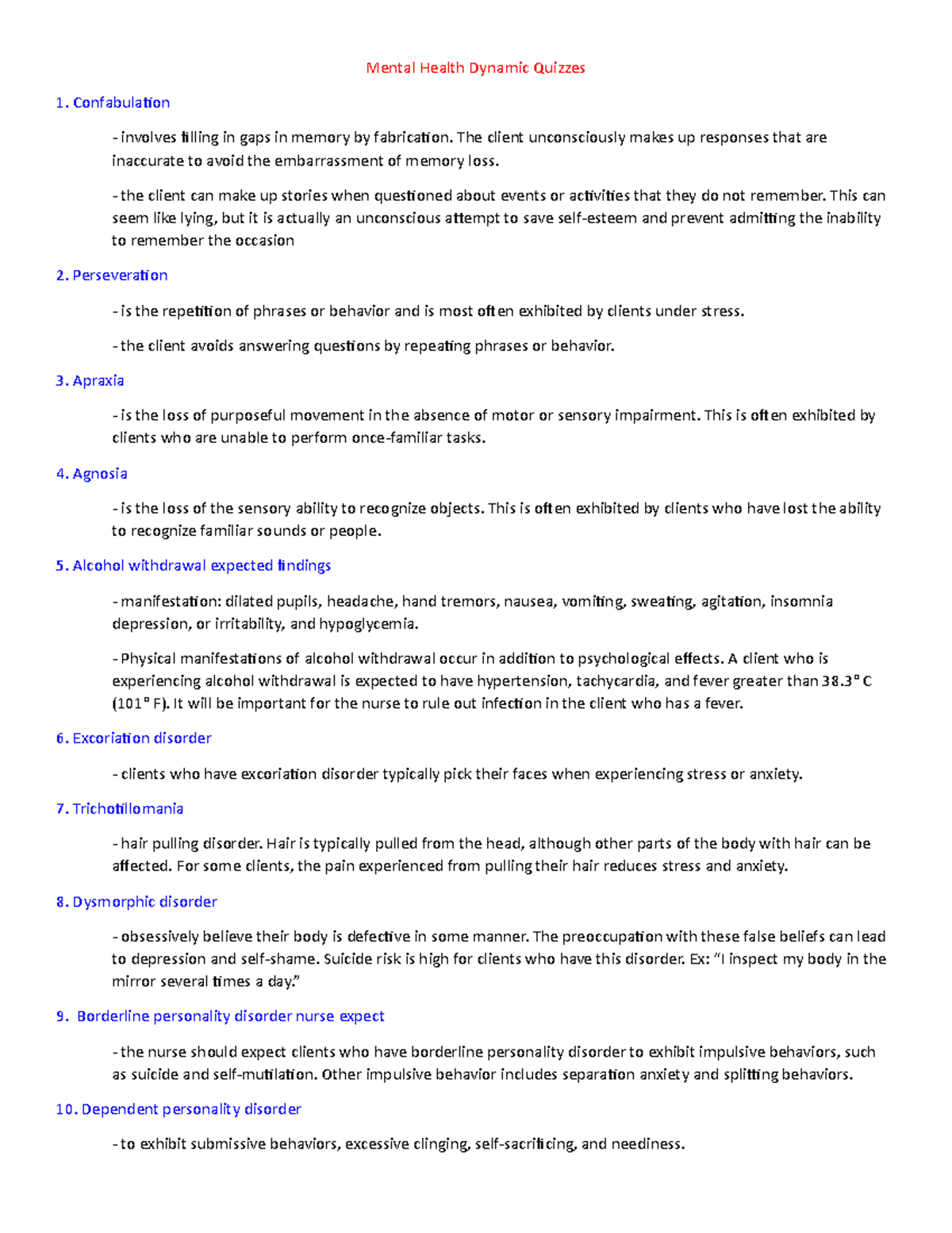 Mental Health Dynamic Quizzes Mental Health Dynamic Quizzes