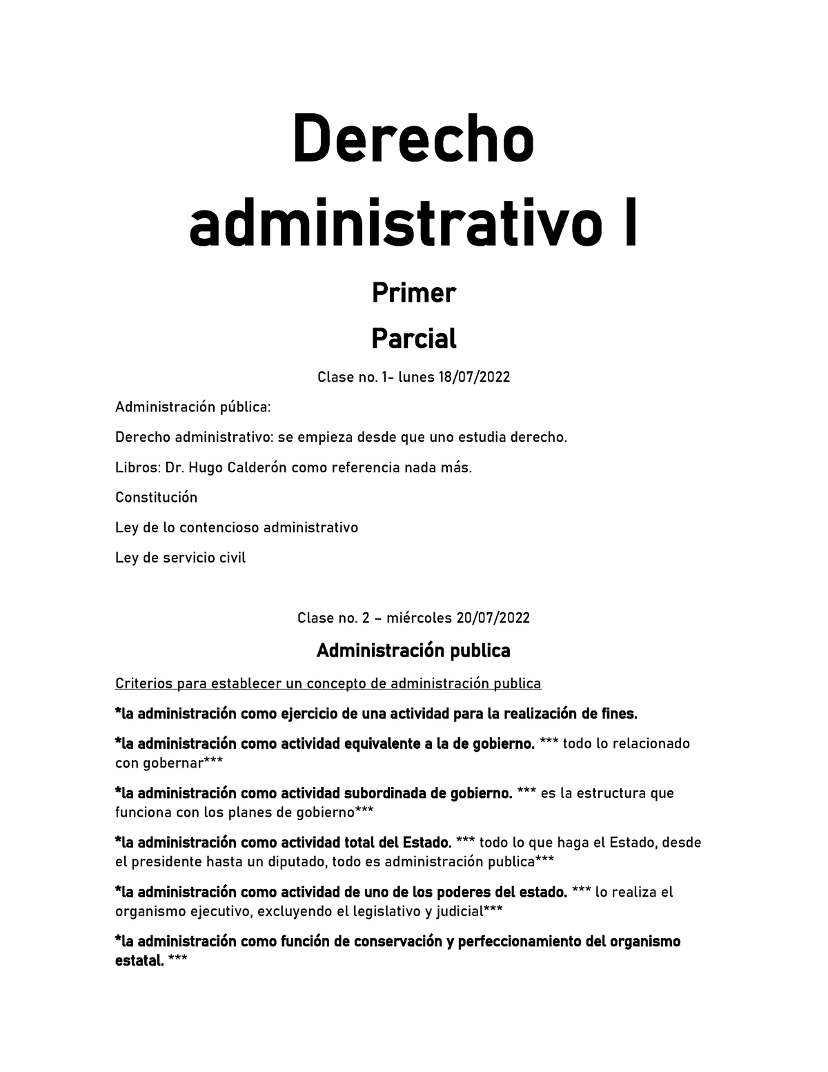 Derecho Administrativo - Derecho Administrativo I Primer Parcial Clase ...