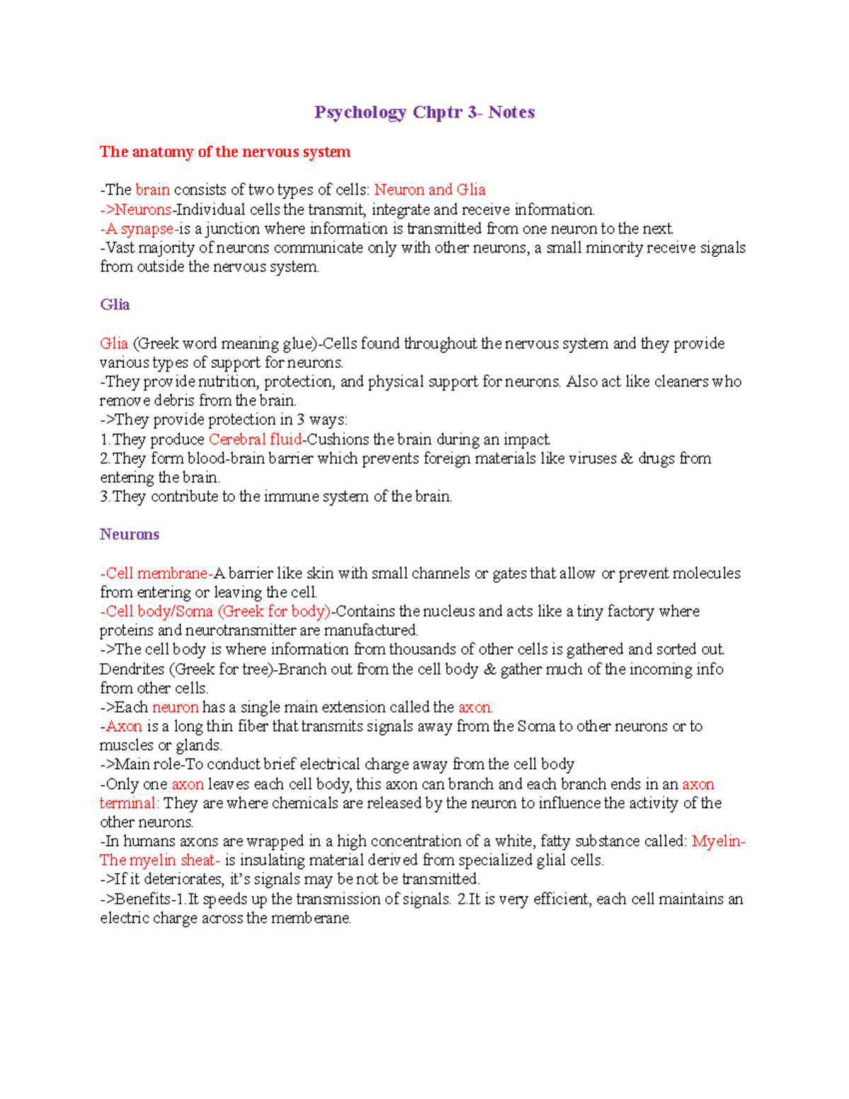 Chptr 3-Study - Summary Psych - Psychology Chptr Notes The anatomy of ...