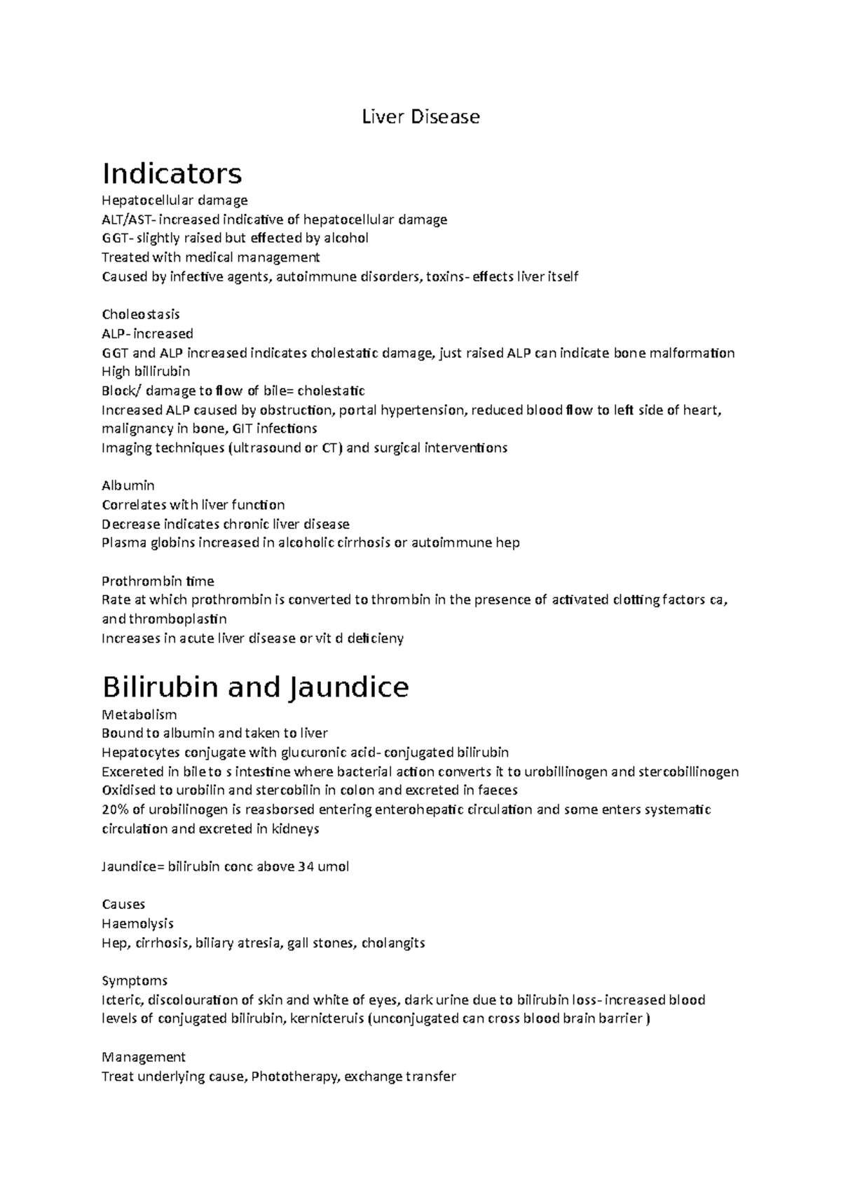 Liver Disease - Liver Disease Indicators Hepatocellular damage ALT/AST ...