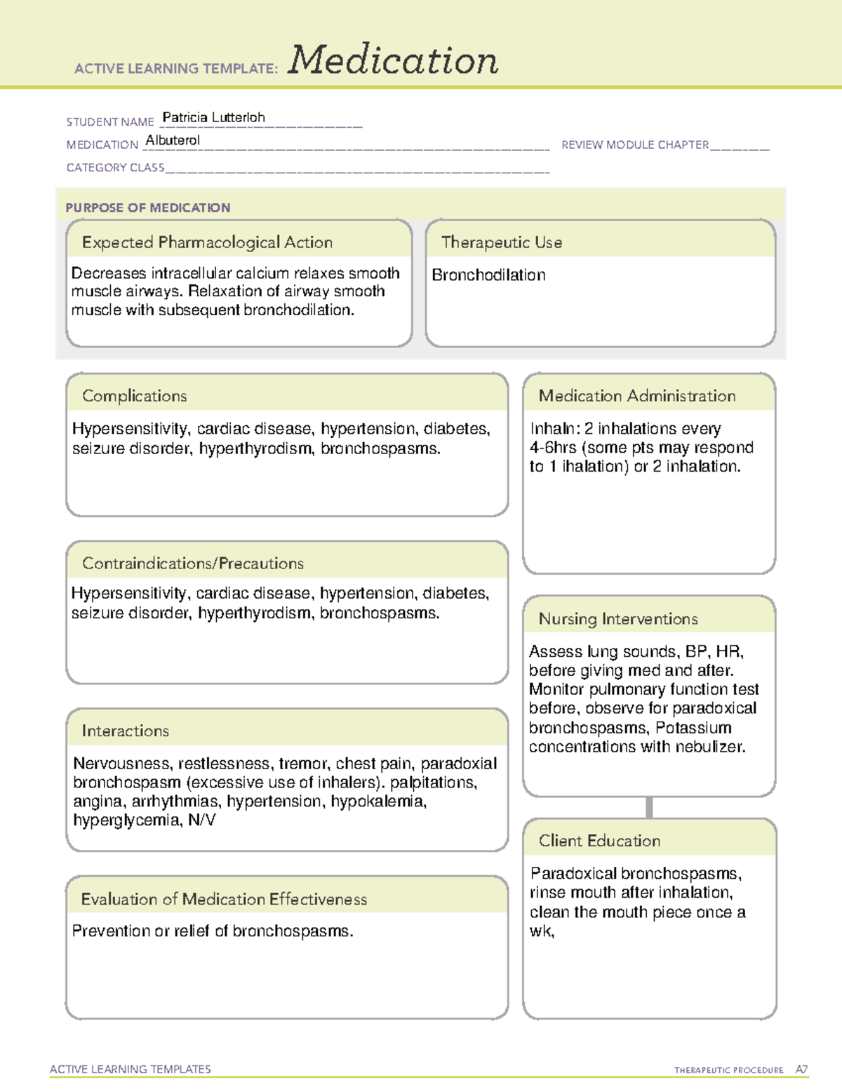 Albuterol - ACTIVE LEARNING TEMPLATES THERAPEUTIC PROCEDURE A ...