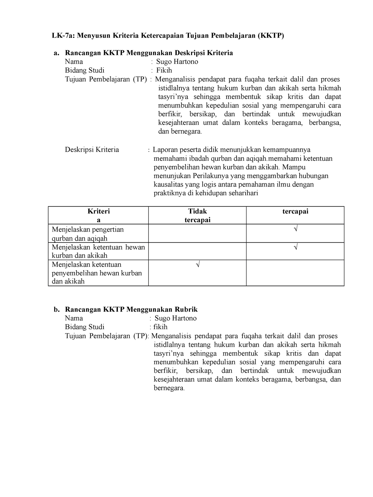 LK 7 Abc Penyusunan Instrumen Asesmen - LK-7a: Menyusun Kriteria ...