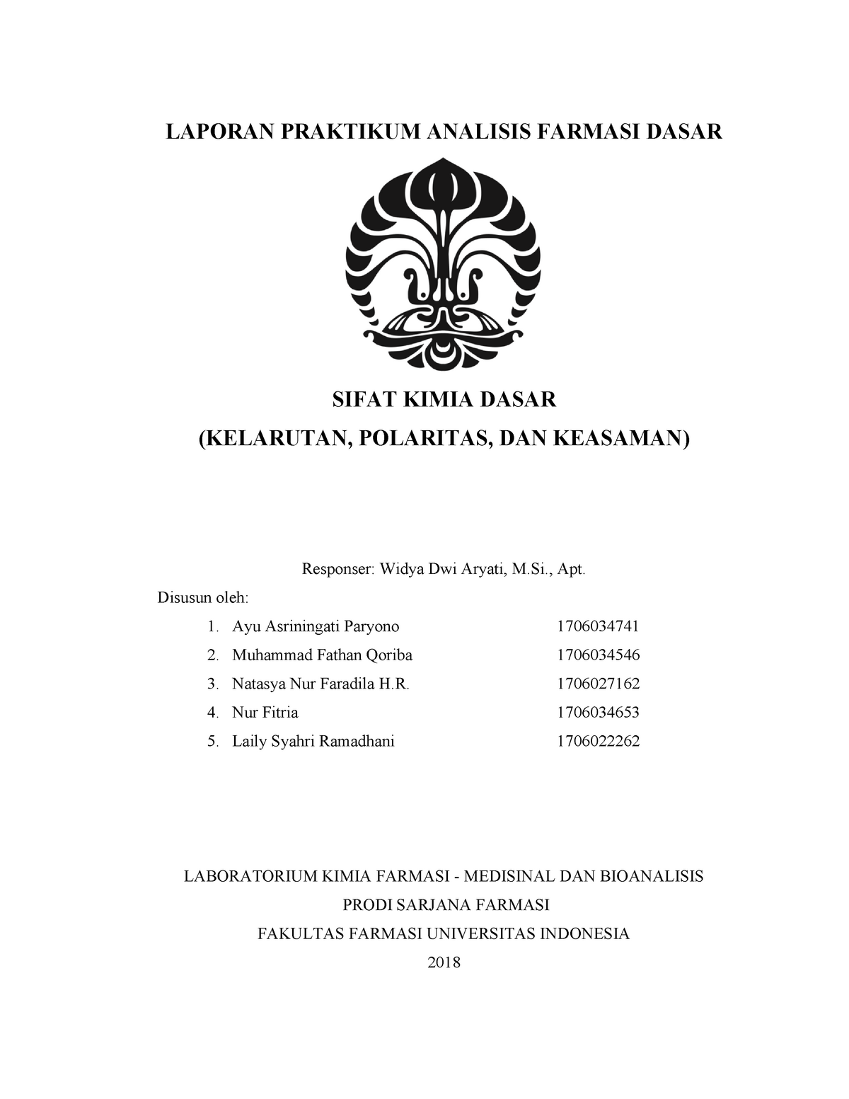 Kelompok 7 - Laprak 1 - Sifat Kimia Dasar - LAPORAN PRAKTIKUM ANALISIS ...