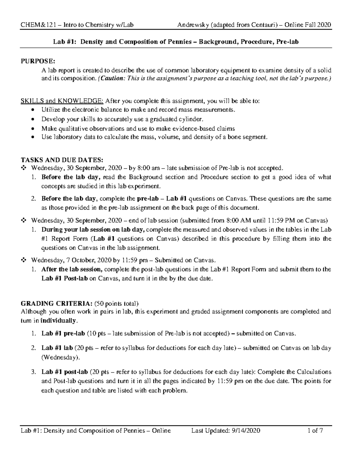 Lab 1 Density And Composition Of Pennies Background Procedure 