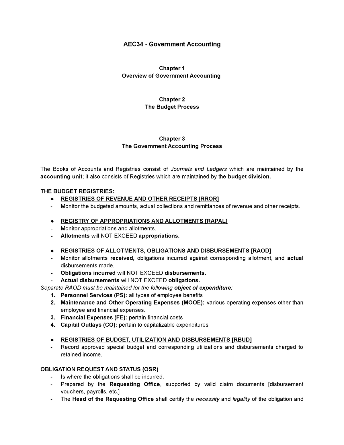 Government Accounting - Notes - AEC34 - Government Accounting Chapter 1 ...