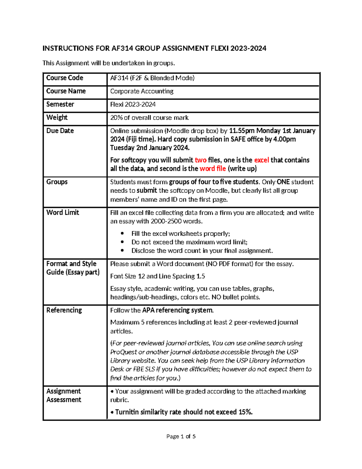 AF314 Group Assignment 2023 2024 - INSTRUCTIONS FOR AF314 GROUP ...
