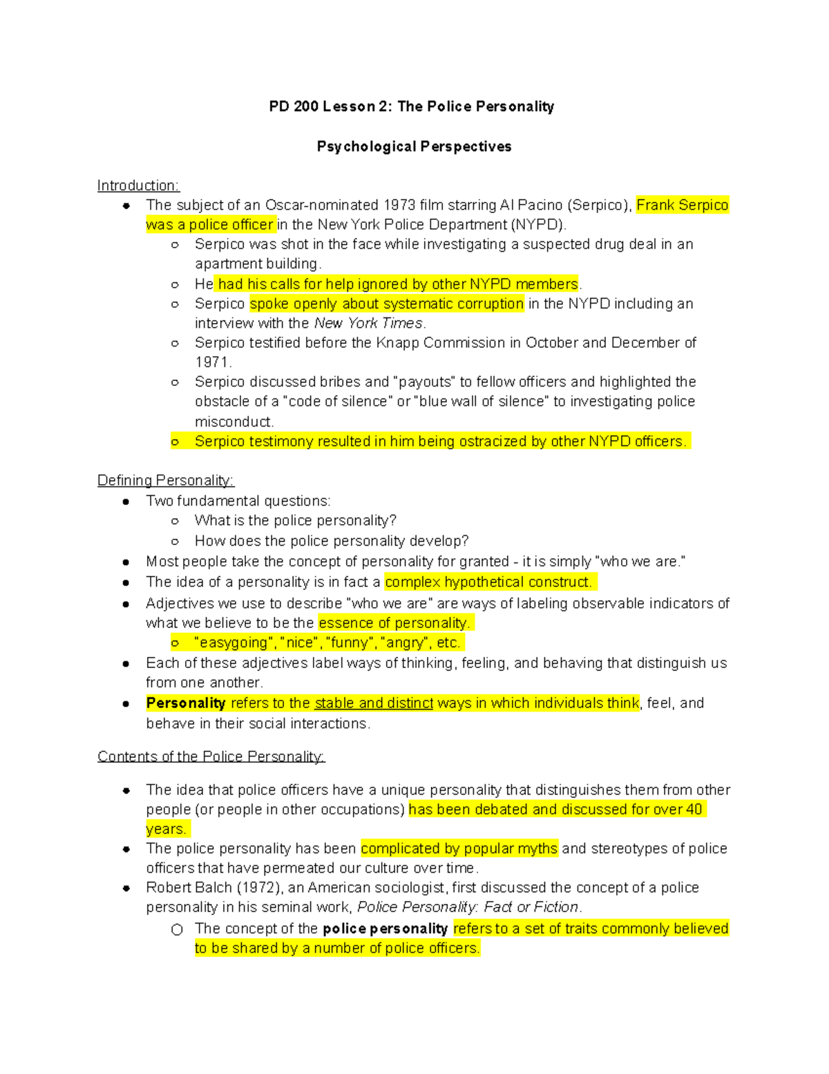 PD 200 Lesson 2 The Police Personality - PD 200 Lesson 2: The Police ...
