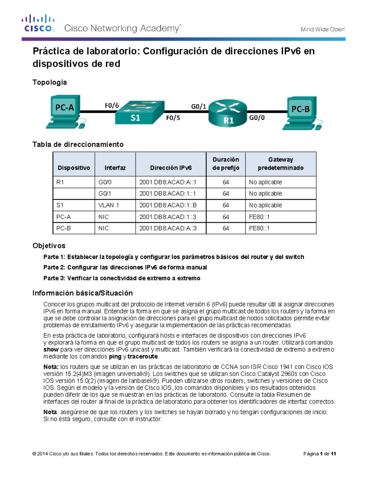 8.2.5.5 Lab Configuring IPv6 Addresses on Network Devices Mecánica