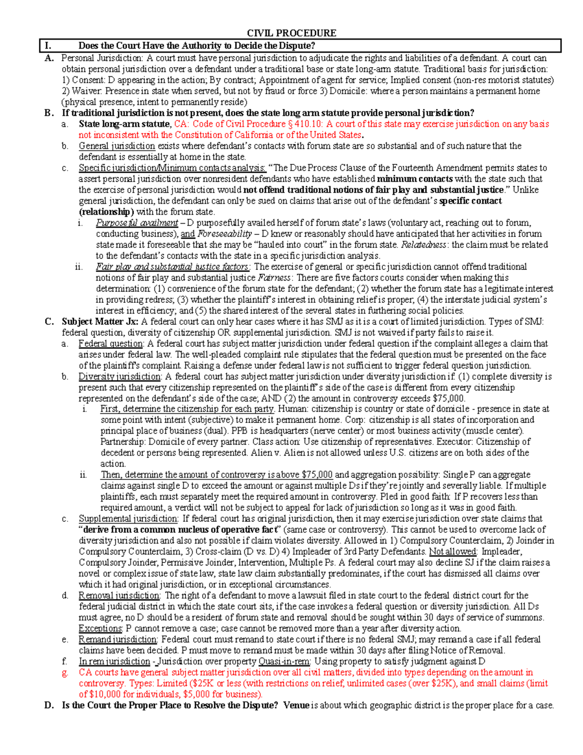 2024 Civil Procedure Bar Exam CIVIL PROCEDURE I. Does the Court Have