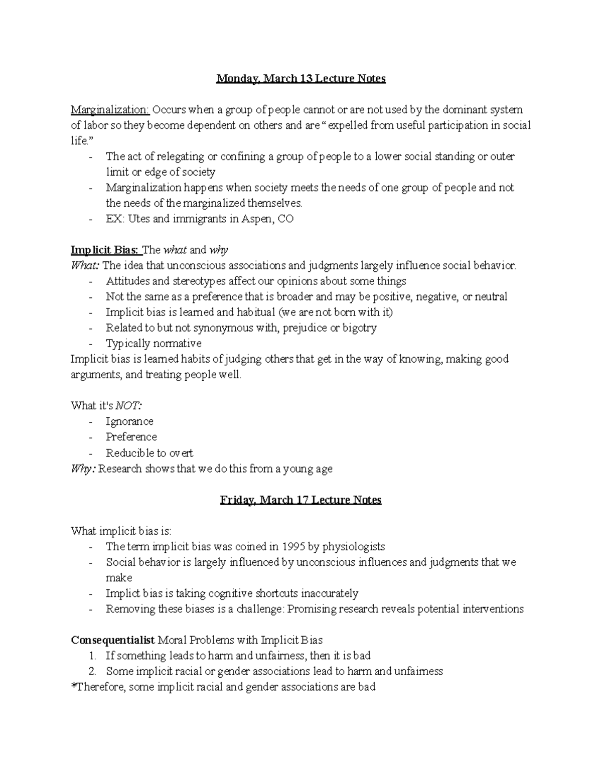 PHIL 2270 Notes Week 9 March 13-17 - Monday, March 13 Lecture Notes ...