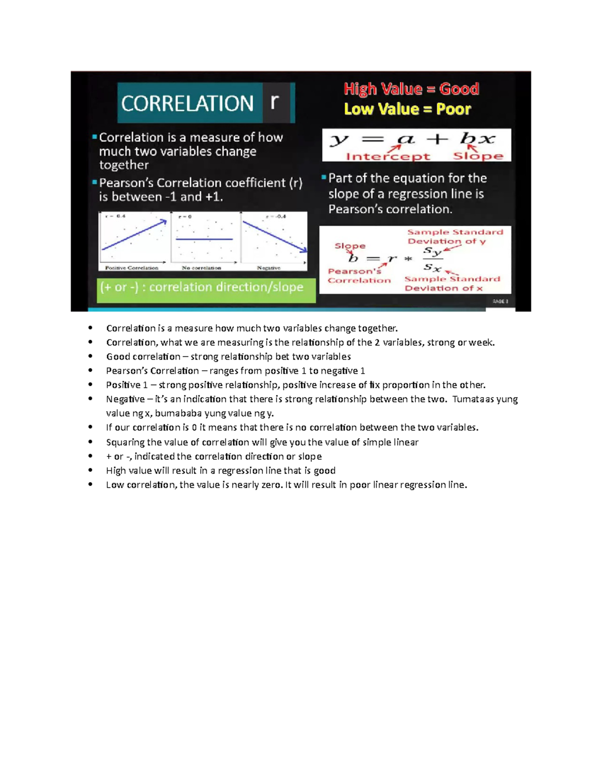 IE STAT - Lesson 2 Correlation - Correlation is a measure how much two ...