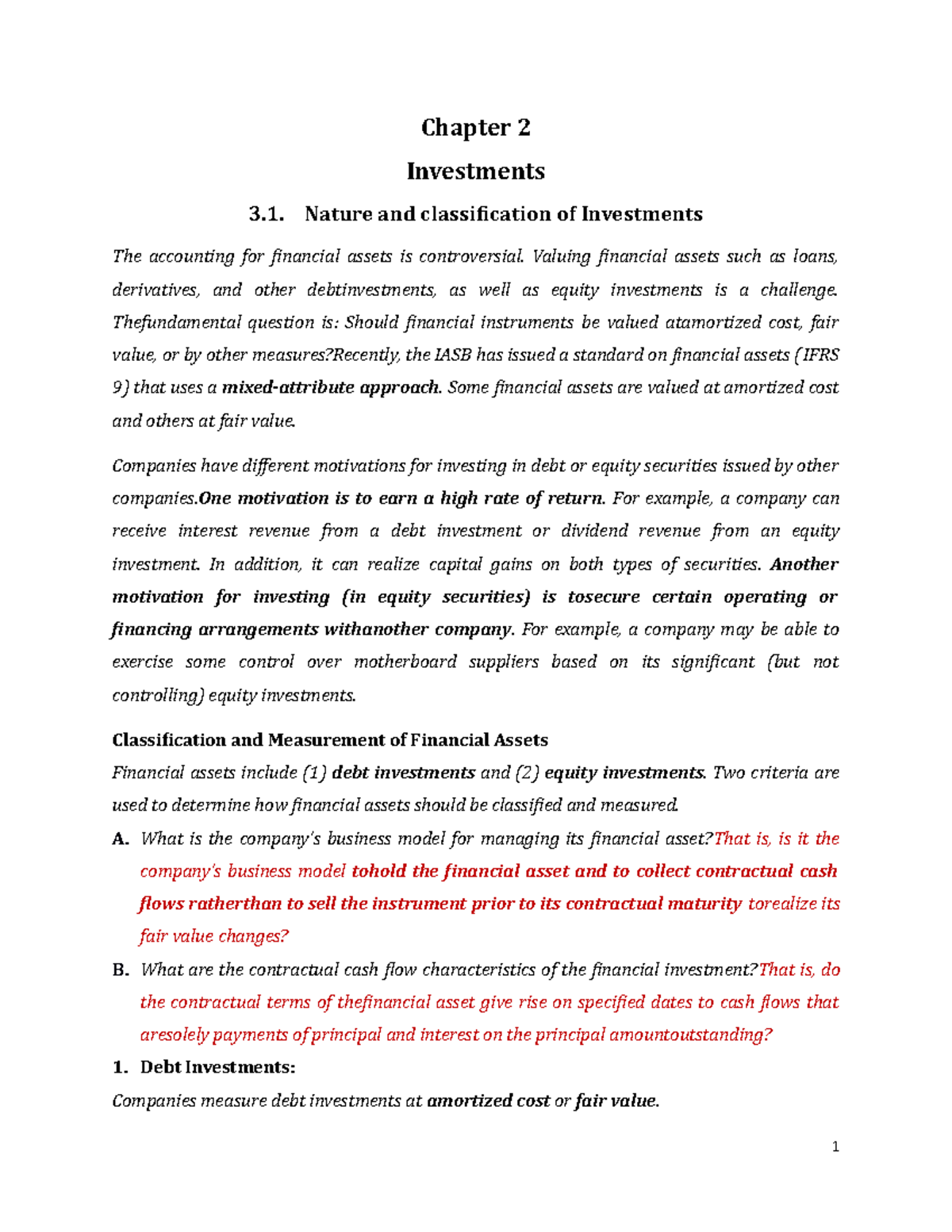Intermediate FA II Chapter 2 Chapter 2 Investments 3. Nature and