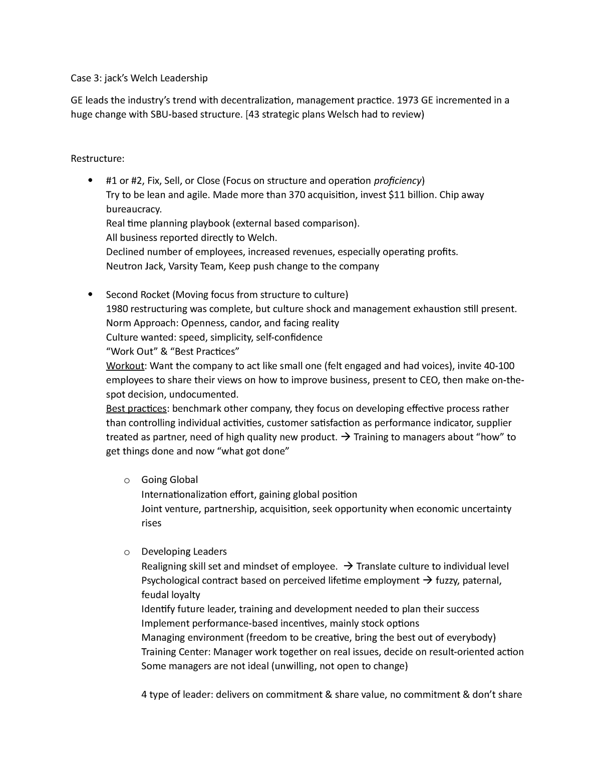 Case 3 Welch GE Analysis People in Organziation - Case 3: jack’s Welch ...