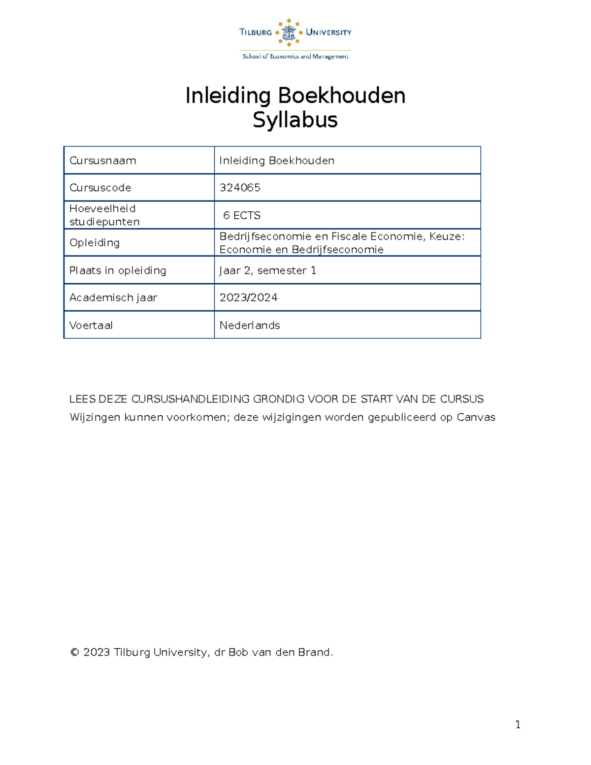 Syllabus Inleiding Boekhouden 2023-2024 - Inleiding Boekhouden Syllabus ...