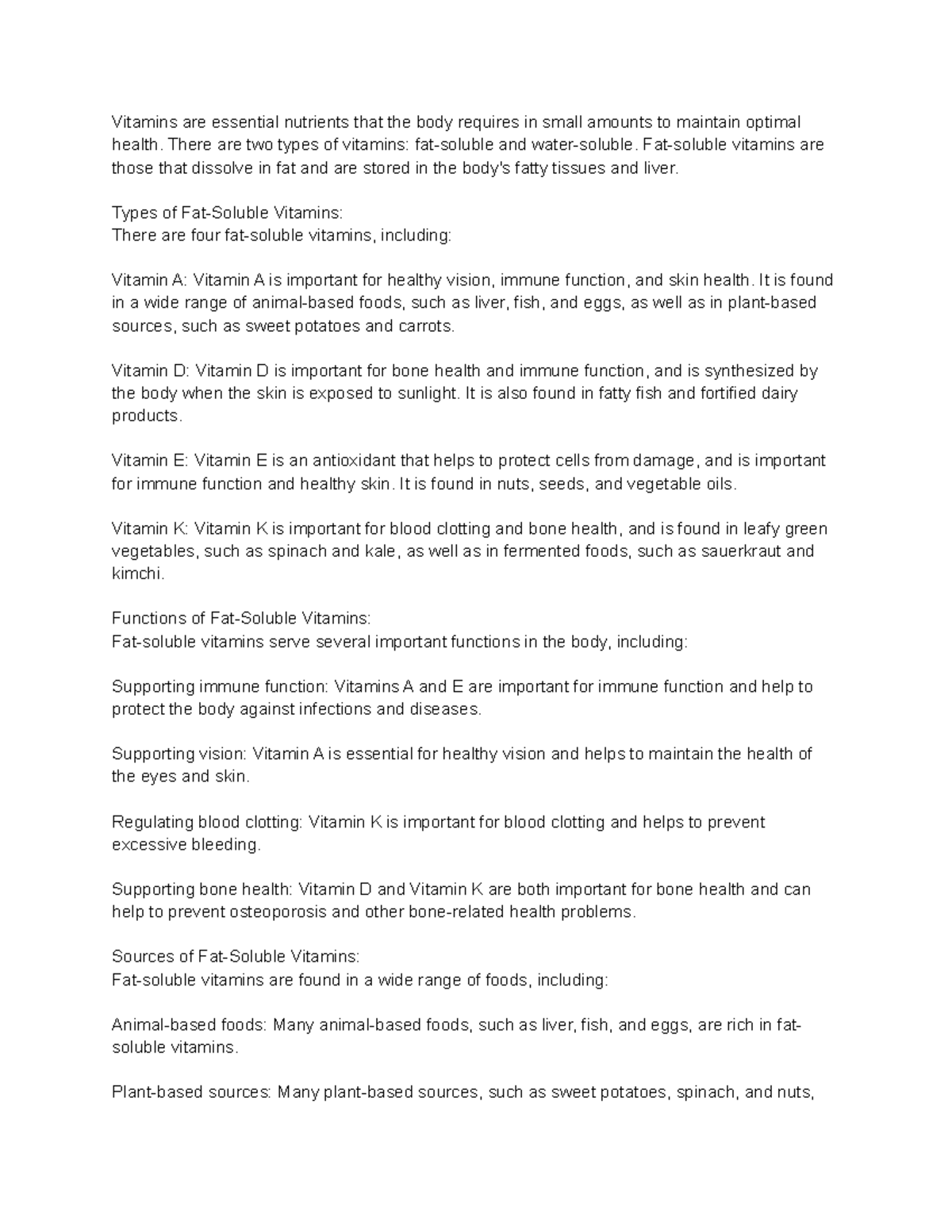 Vitamins Fat-Soluble Notes - Vitamins are essential nutrients that the ...