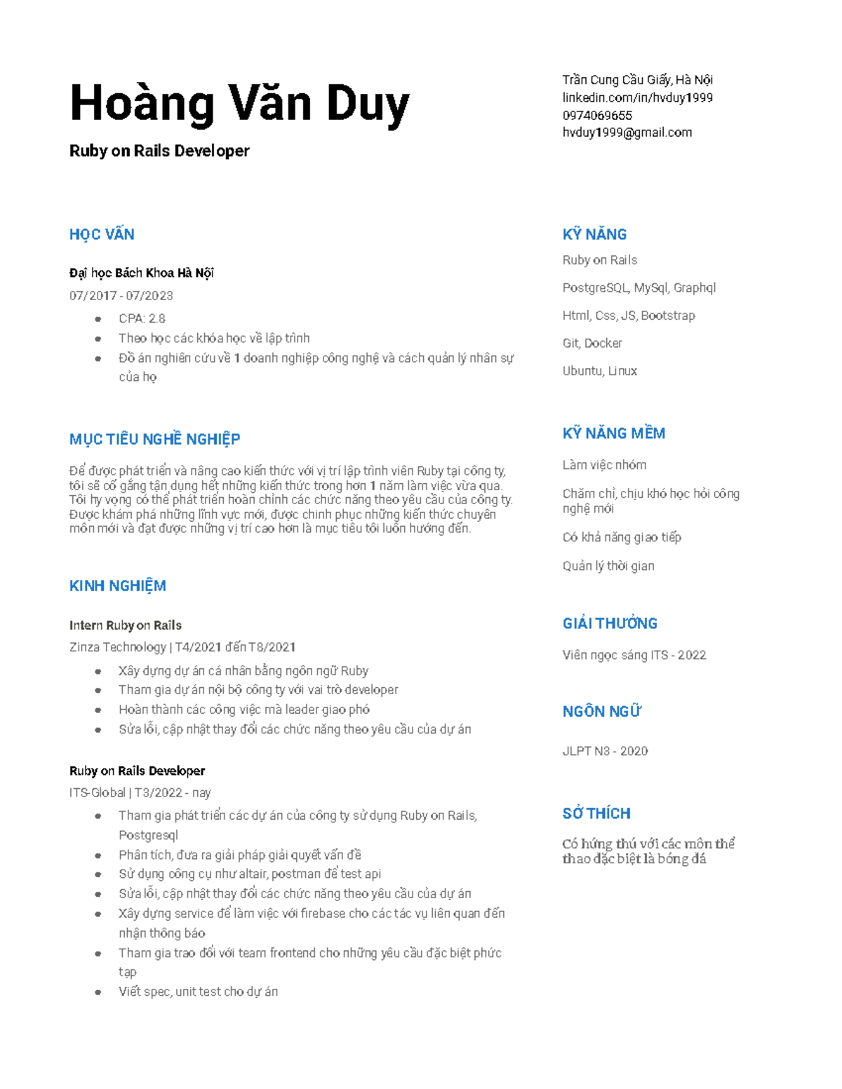 CV Hoangvanduy ROR Developer - Hoàng Văn Duy Ruby on Rails Developer ...