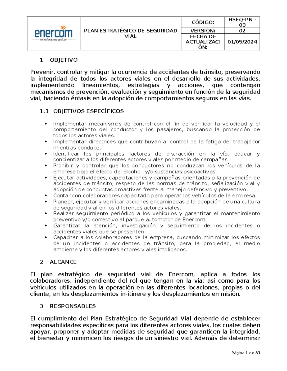 HSEQ-PN-03 PESV TMV - HSEQ-PN-03 PESV TMV - PLAN ESTRATÉGICO DE ...