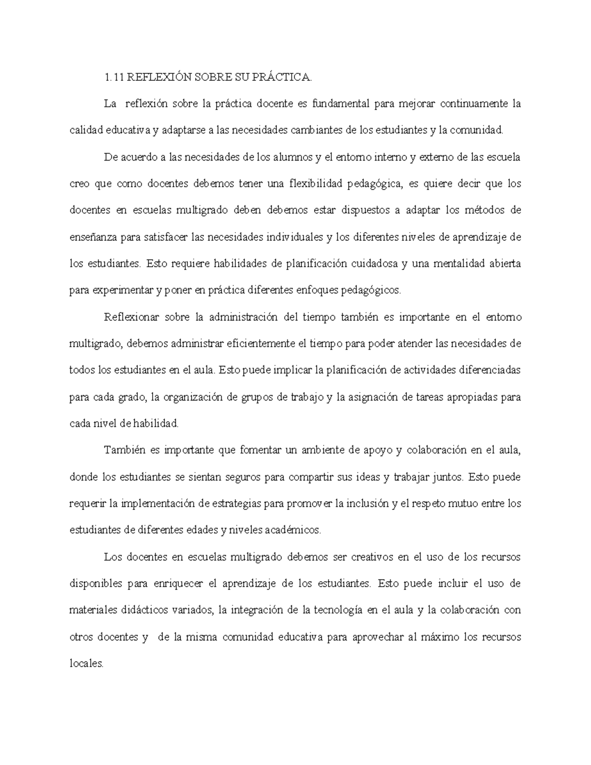 reflexion sobre la practica docente - 1 REFLEXIÓN SOBRE SU PRÁCTICA. La ...