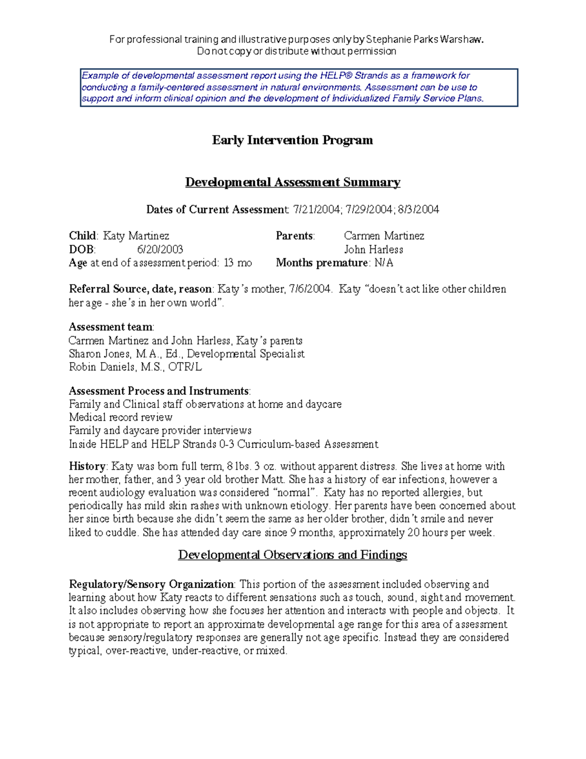 Sample Strand Assessment Report 2013-Katy - Do not copy or distribute ...