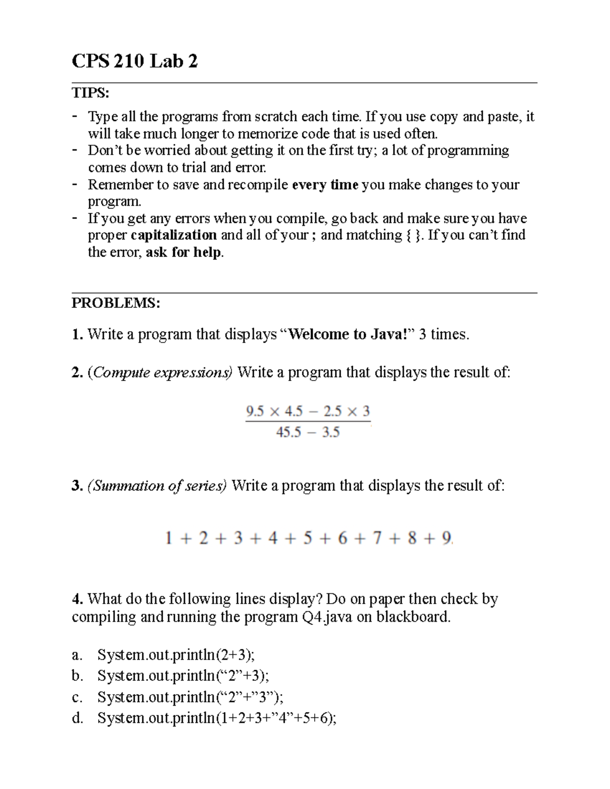 Lab 2 - Lab 2 - CPS 210 Lab 2 TIPS: - Type All The Programs From ...