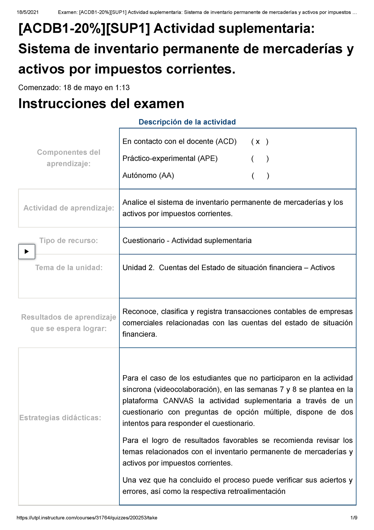 Examen Acdb 1 20 Sup 1 Actividad Suplementaria Sistema De Inventario Permanente De 8582