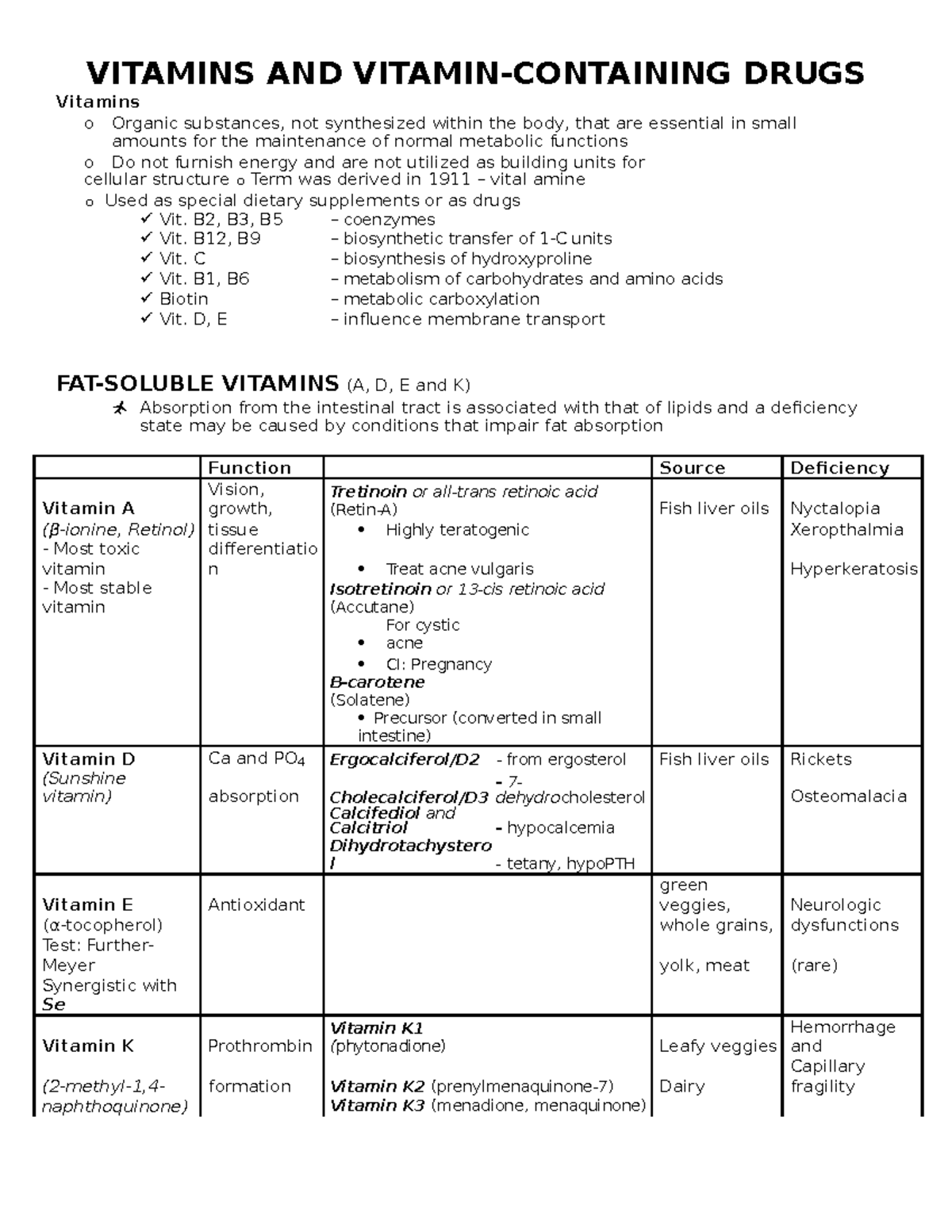 Pharmacy Module 2 (Pharmacognosy; 12 Vitamins and VitaminContaining