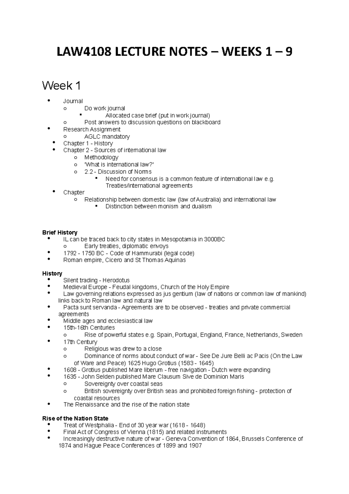 LAW4108 International Law FULL Lecture Summary Notes – Weeks 1 – 9 ...