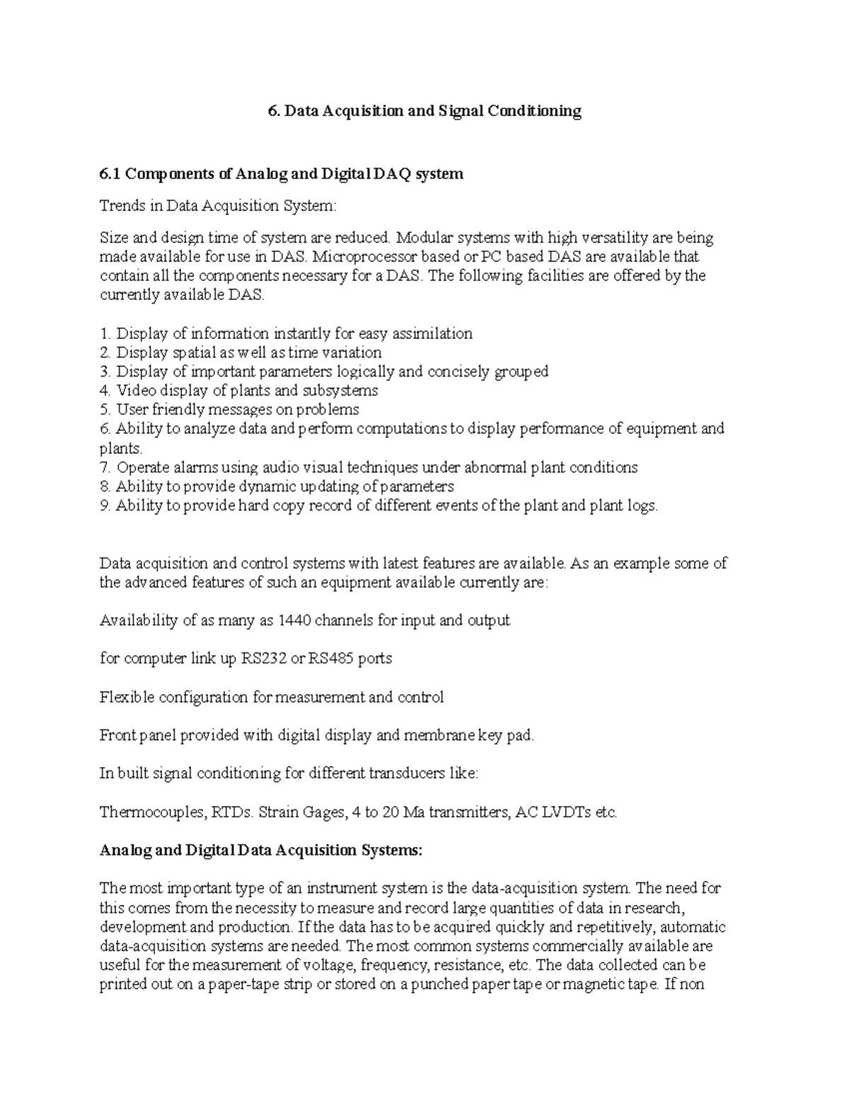 Unit 6. Data Aquisition and Signal Conditioning Data Acquisition and