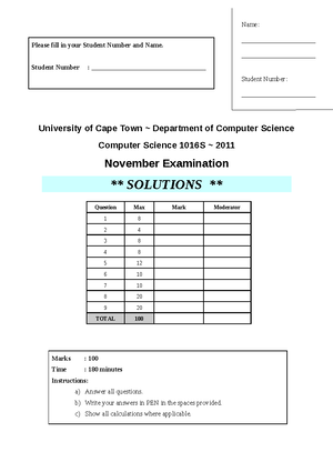 EXAM November 2011, questions and answers