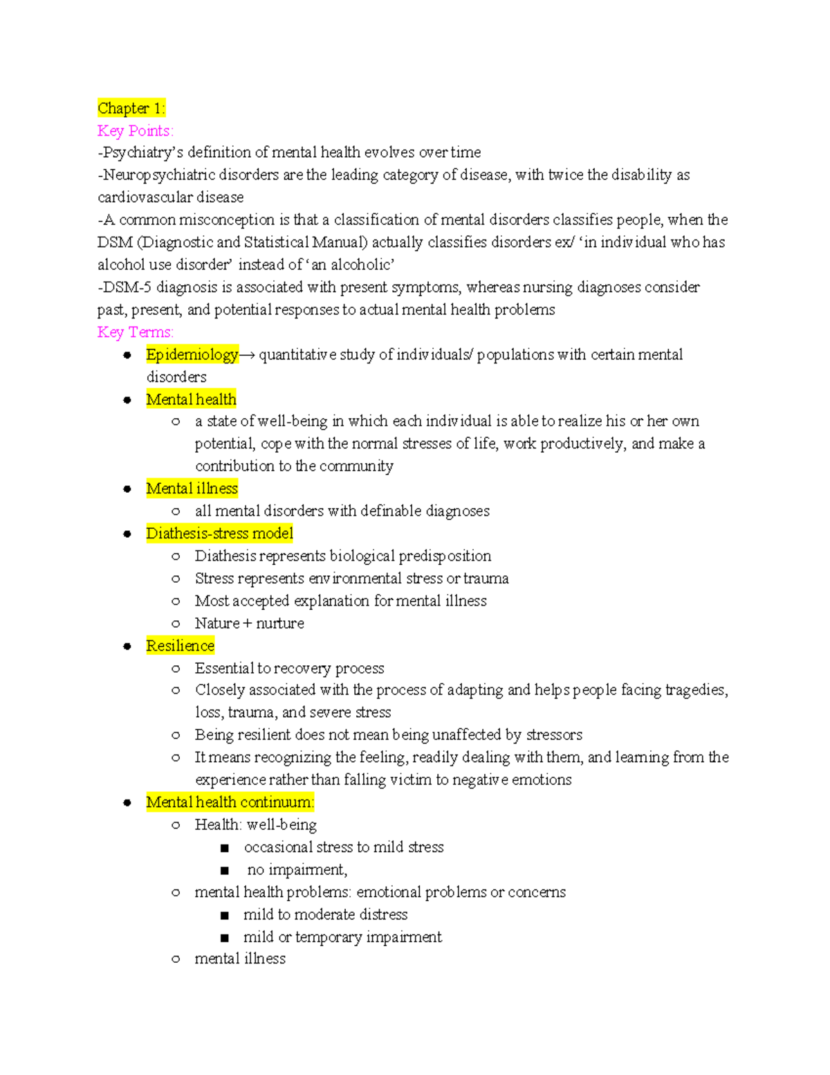 CH 1 & 4 Foundations in Theory & Settings for Psychiatric Care ...