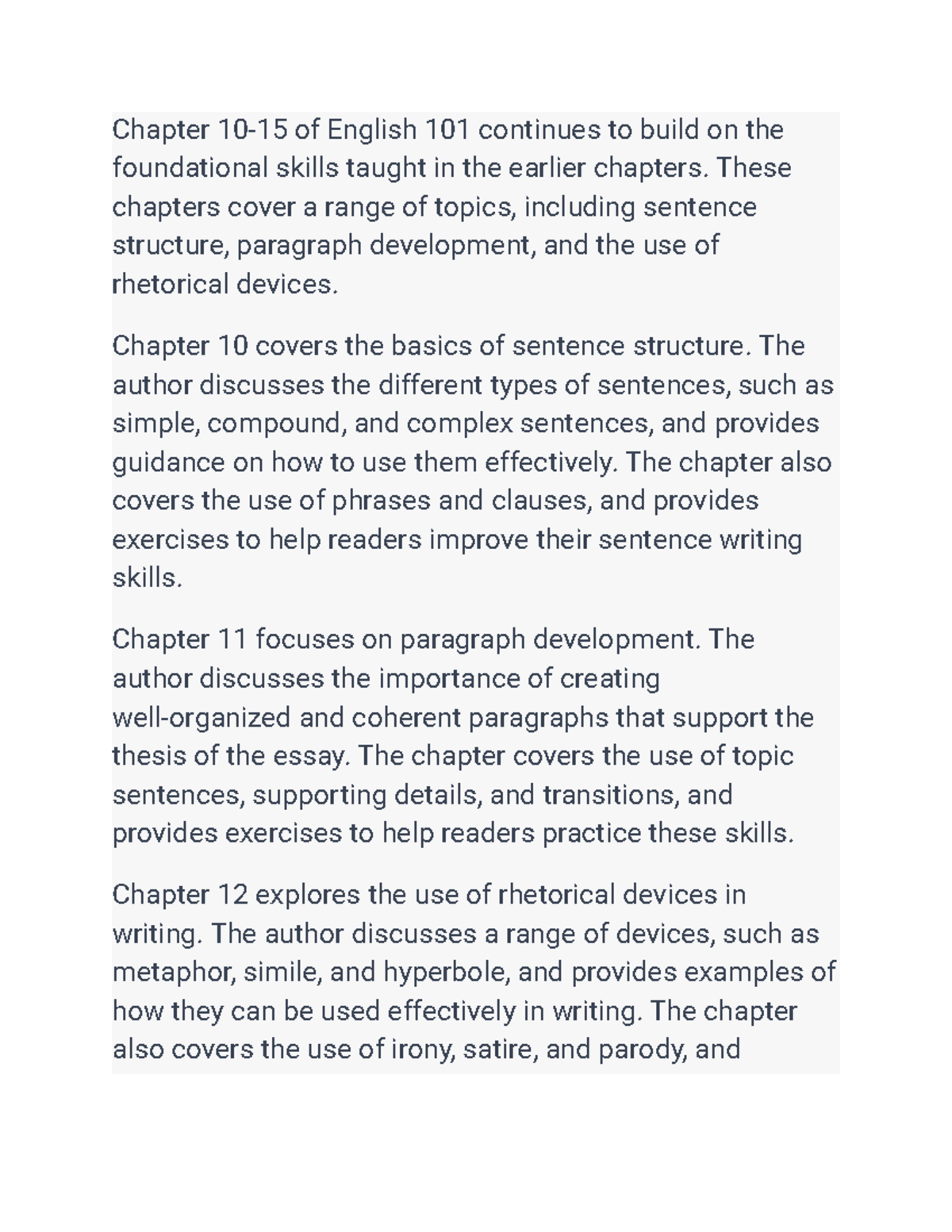 Composition I 10-13 - Chapter 10-15 of English 101 continues to build ...