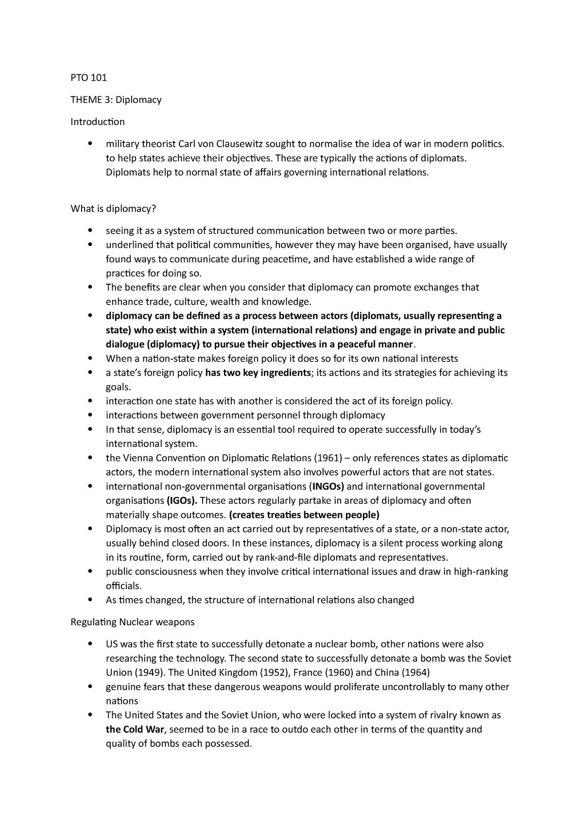 PTO Theme 3 - Summaries - PTO 101 THEME 3: Diplomacy Introduction ...