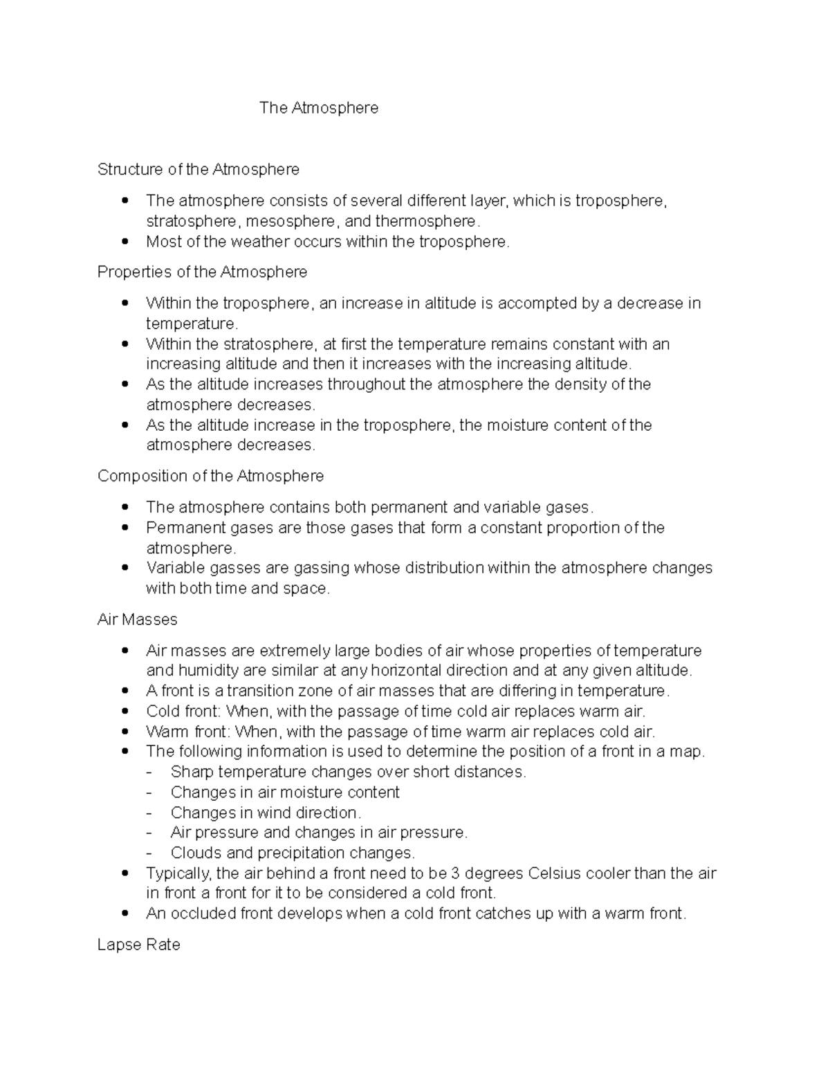 The Atmosphere - Atmopshere notes - The Atmosphere Structure of the ...