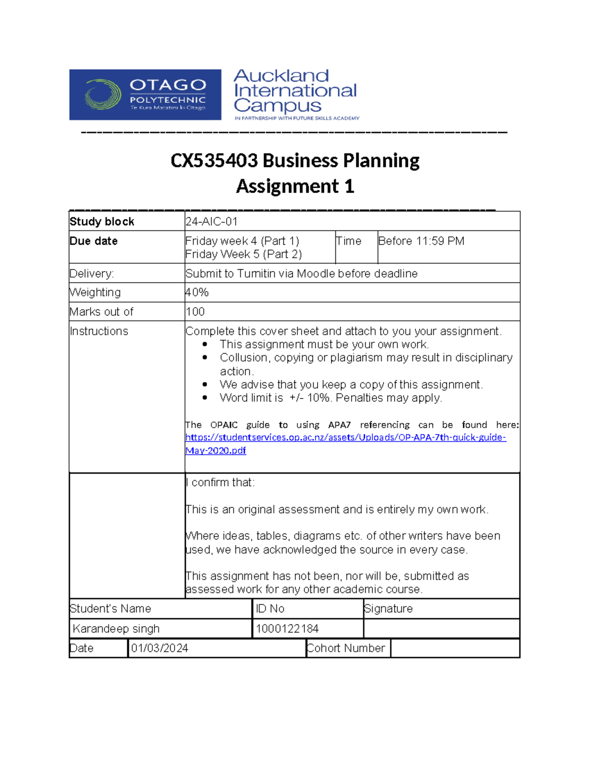 Business planing draft Done - CX535403 Business Planning Assignment 1 ...