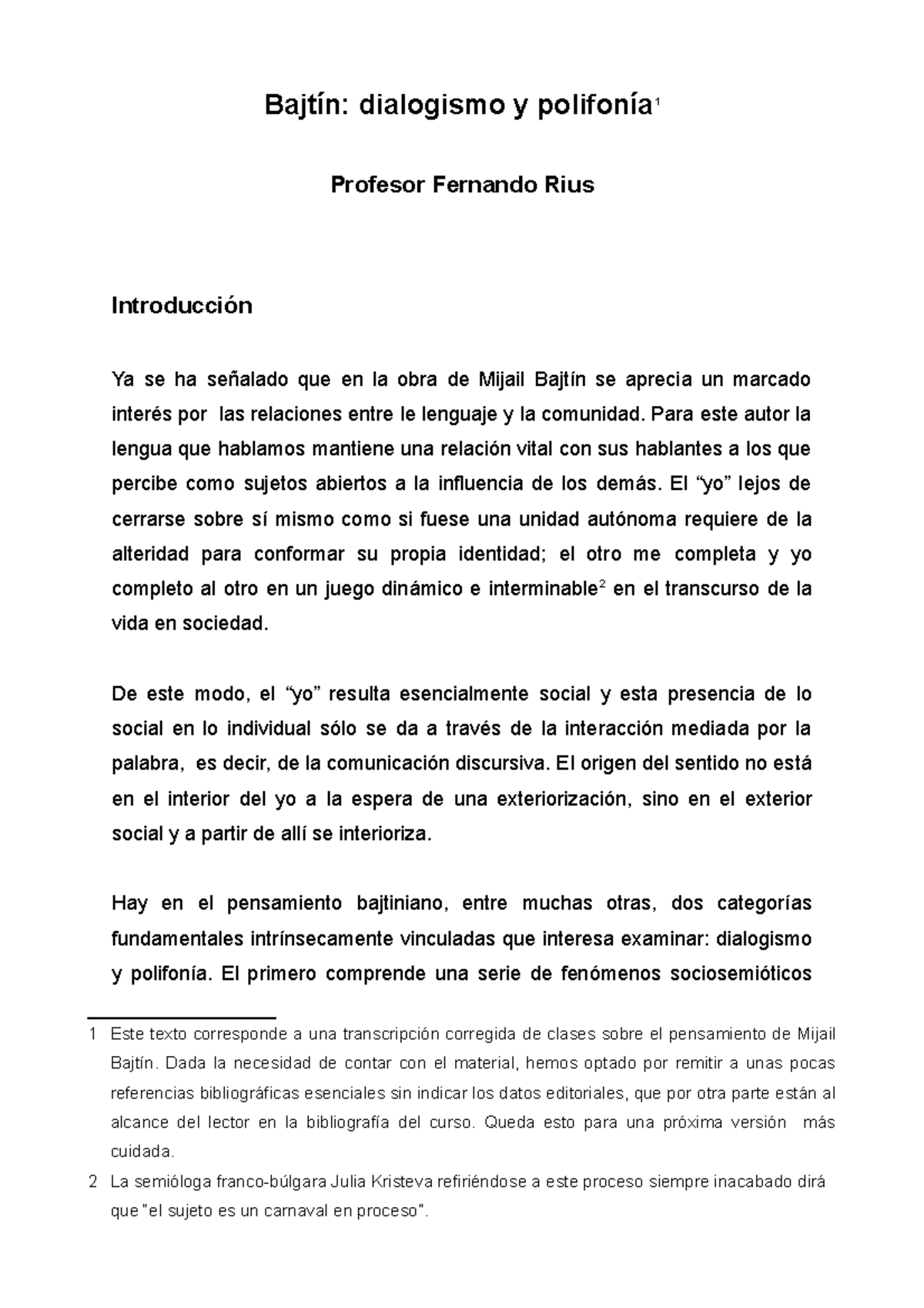 9) Mijaíl Bajtín - AAA - Bajtín: dialogismo y polifonía 1 Profesor ...