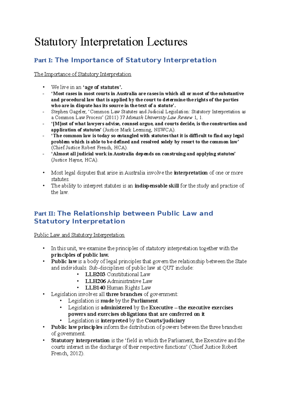 Lectures 1 - Lecture notes 1 - Statutory Interpretation Lectures Part I ...
