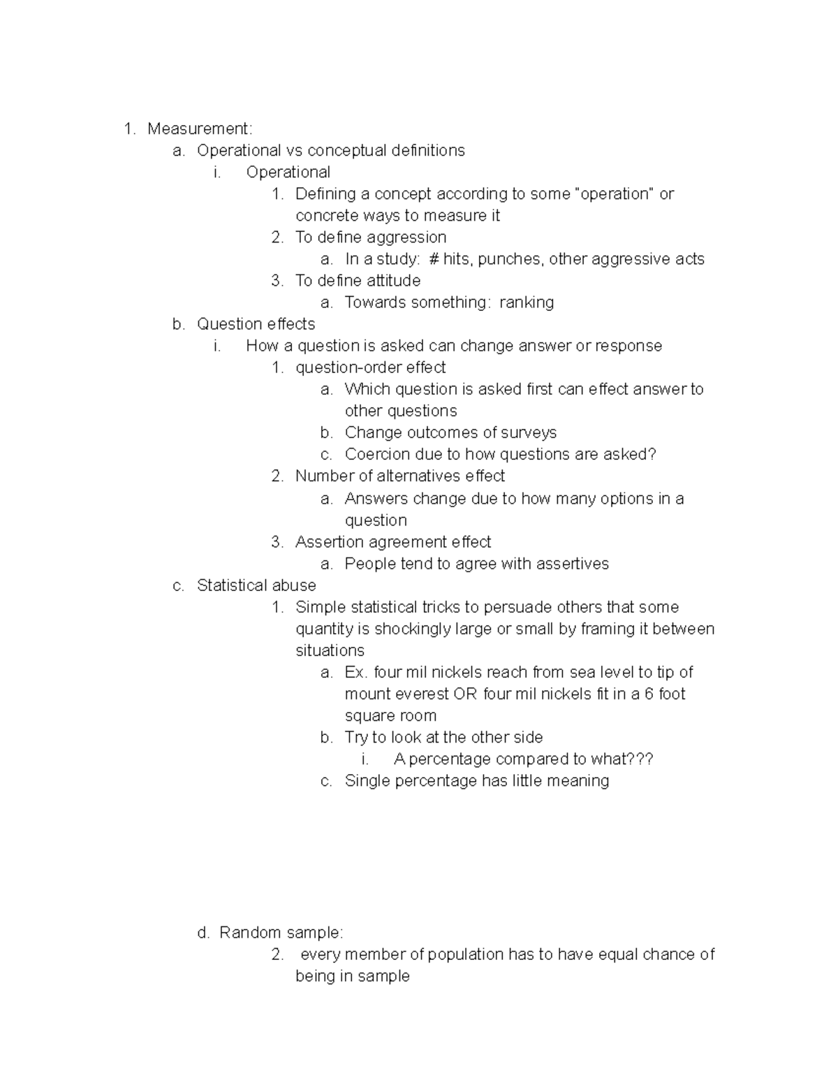 Exam 1 psych 280 notes - Measurement: a. Operational vs conceptual ...