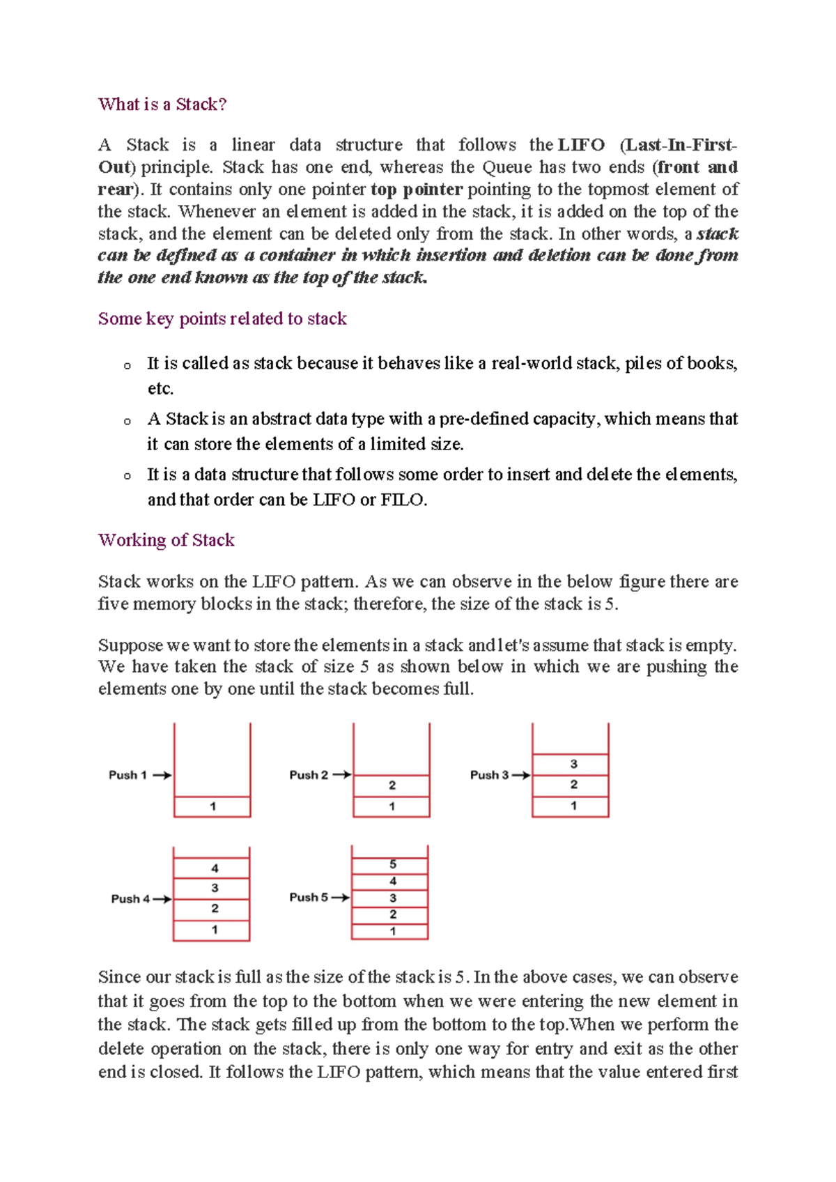 UNIT DSA 3 - 124 - What is a Stack? A Stack is a linear data structure ...