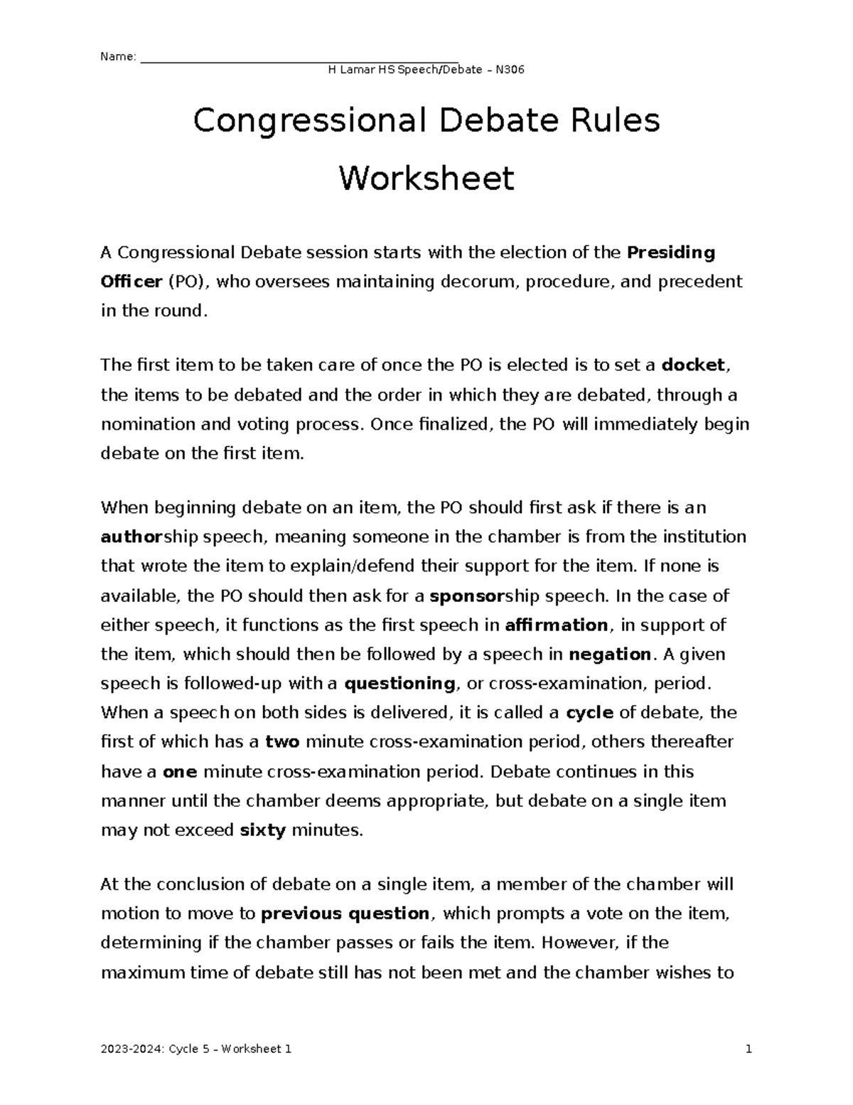 Deconstructing Congressional Debate: Rules & Regulations