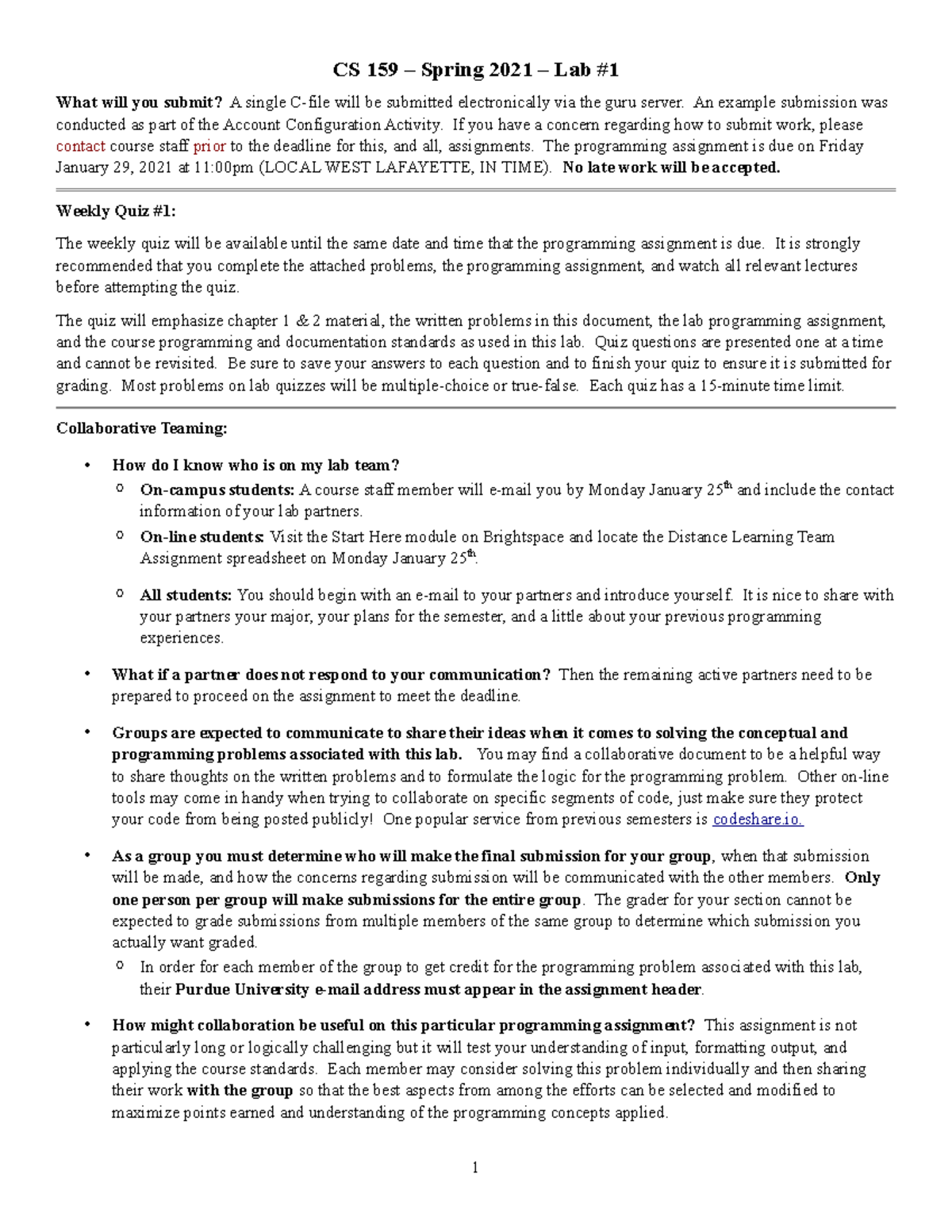 Lab01 - CS159 Lab 1 True Or False Questions - CS 159 – Spring 2021 ...