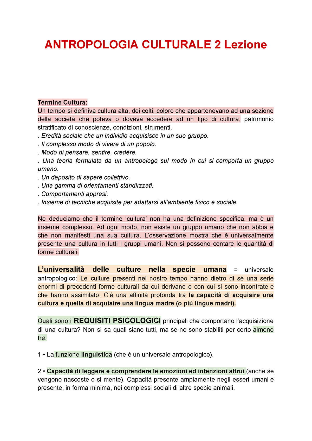 Antropologia Lezione Antropologia Culturale Lezione Termine Cultura Un Tempo Si Definiva