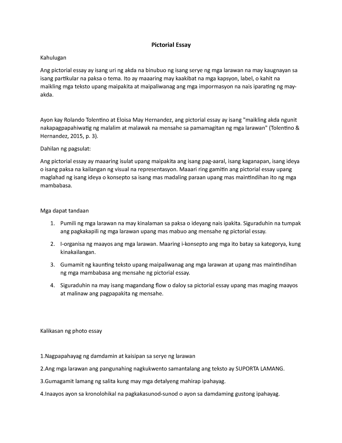 pictorial essay kahulugan pdf