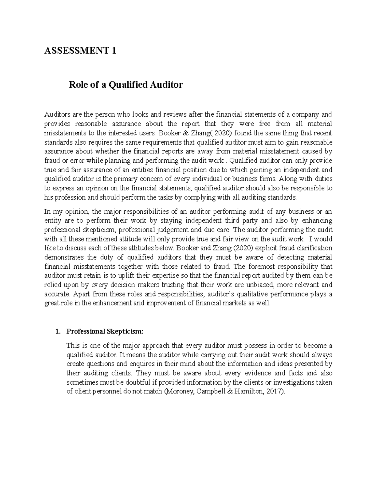 Audit 2 - It is assignments - ASSESSMENT 1 Role of a Qualified Auditor ...