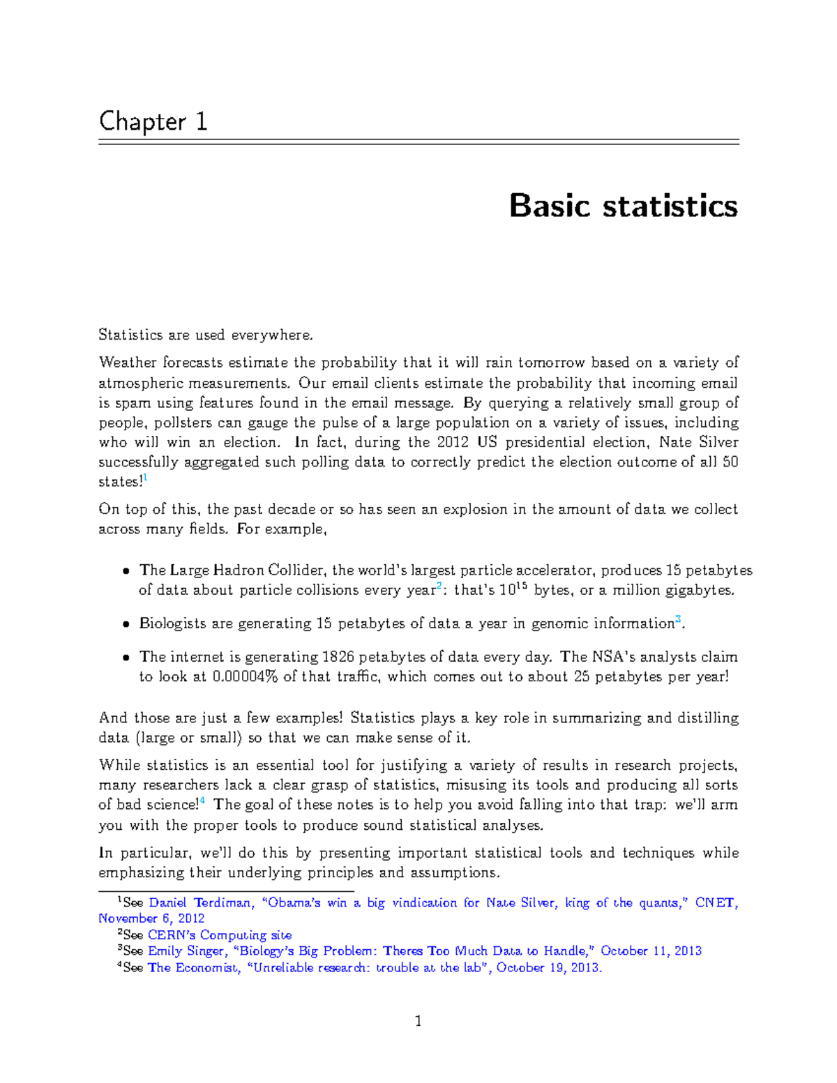 Lecture 1 - Intro Notes - Chapter 1 Basic Statistics Statistics Are ...