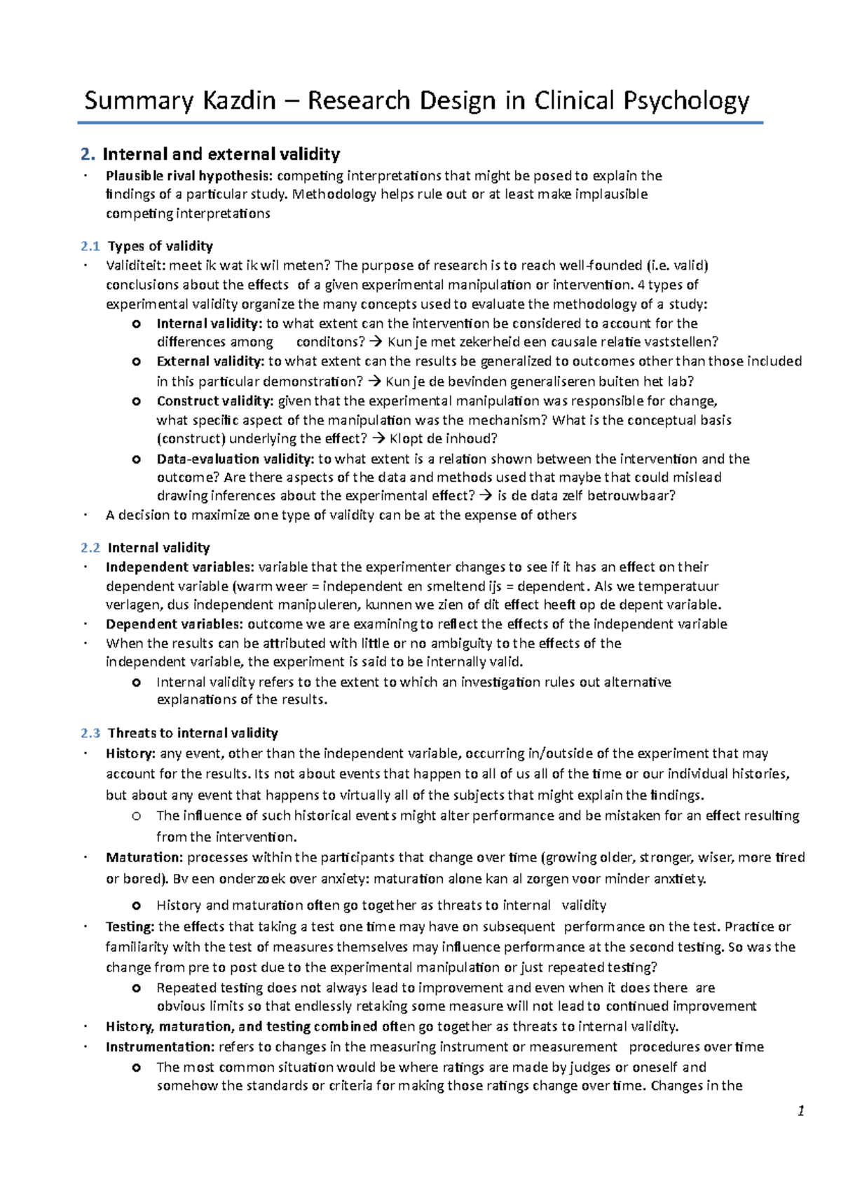 Samenvatting Research Design In Clinical Psychology - Summary Kazdin ...