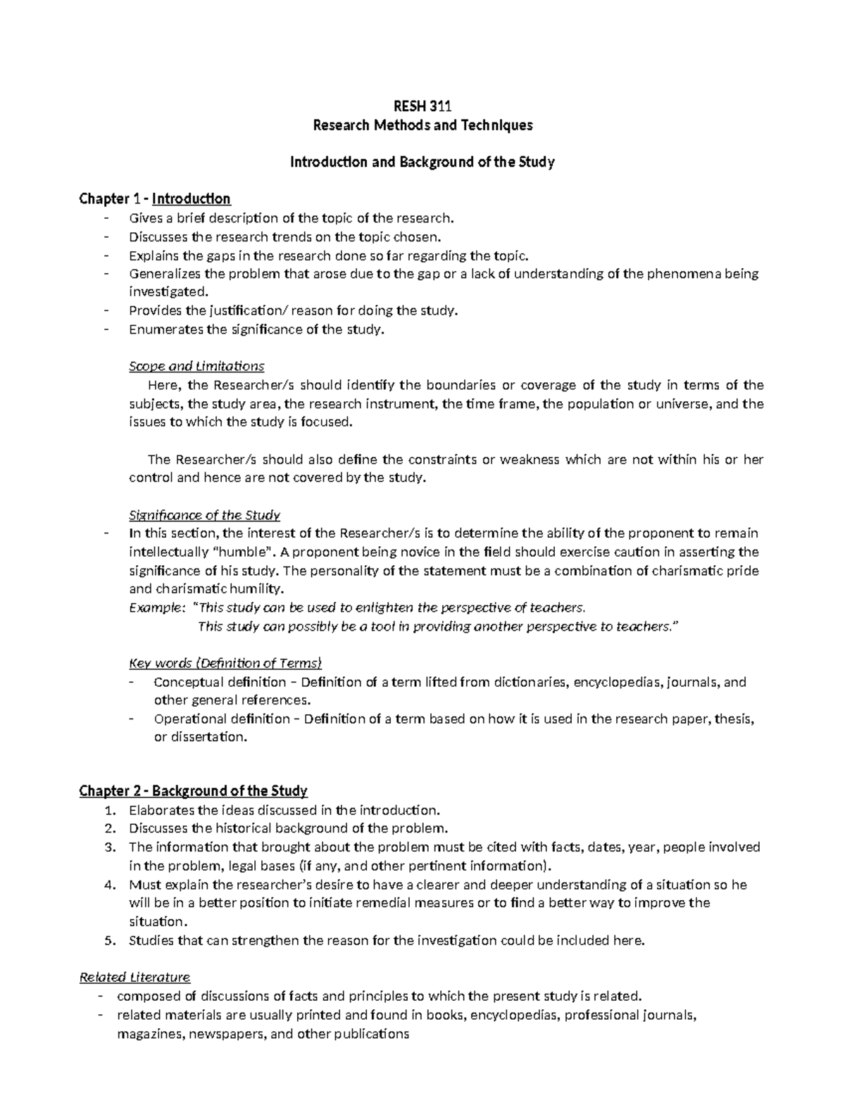 Introduction and Background of the Study+%281%29 - RESH 311 Research ...